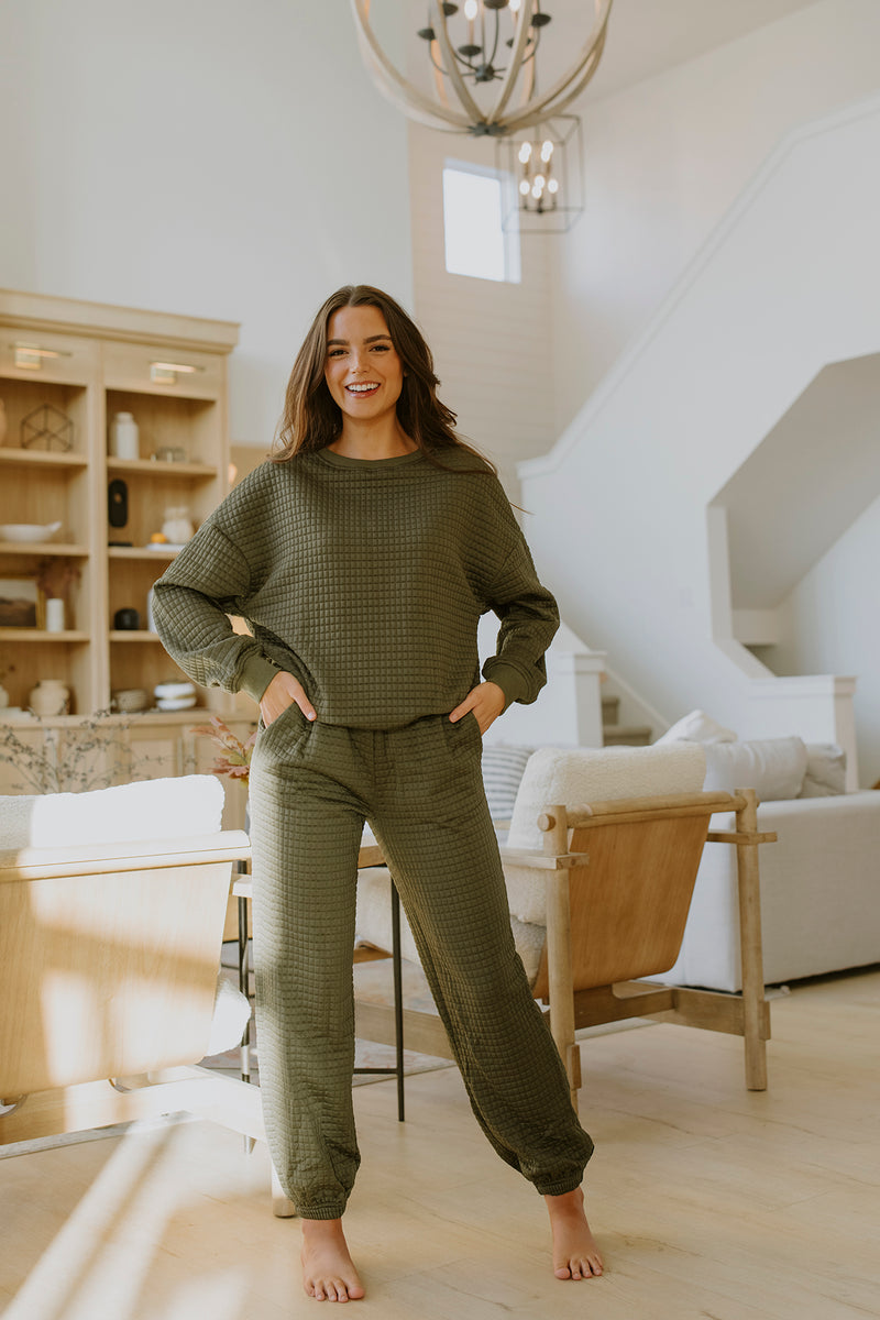 Olive Textured Jogger Set