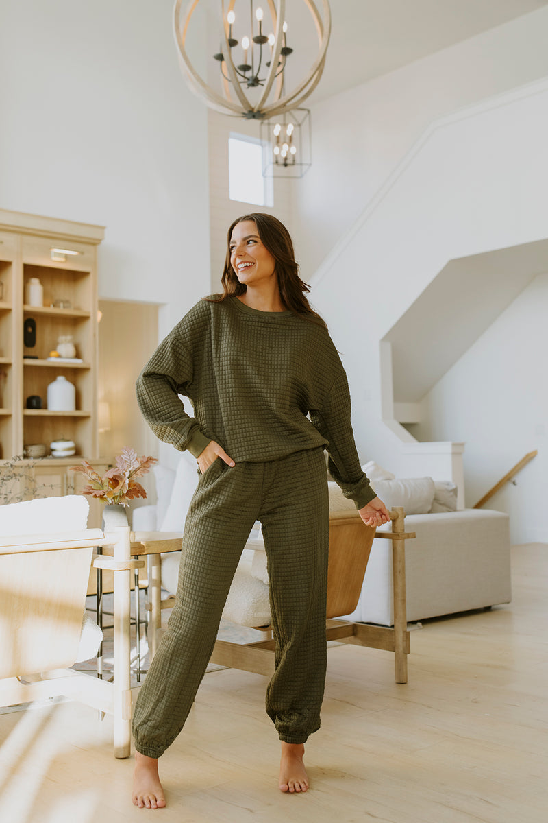 Olive Textured Jogger Set