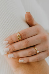 14K Gold Filled White Pearl Rectangular Open Claw Ring in Gold & Silver