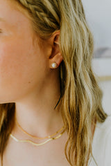 14K Gold Filled Iridescent Pearl Stud Earrings in Gold & Silver