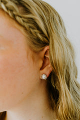 14K Gold Filled Iridescent Pearl Stud Earrings in Gold & Silver