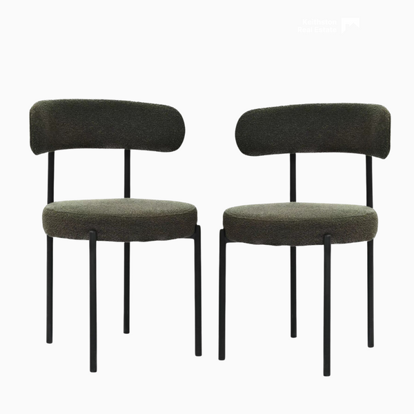 Set of 2 Mid-Century Modern Bouclé Dining Chairs – Textured Neutral Upholstery | Blush Lane Home-0