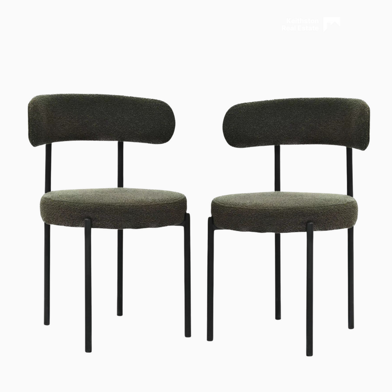 Set of 2 Mid-Century Modern Bouclé Dining Chairs – Textured Neutral Upholstery | Blush Lane Home-0