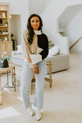 MOCK NECK COLORBLOCK SWEATER