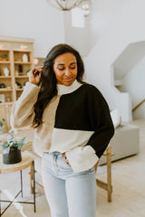 MOCK NECK COLORBLOCK SWEATER