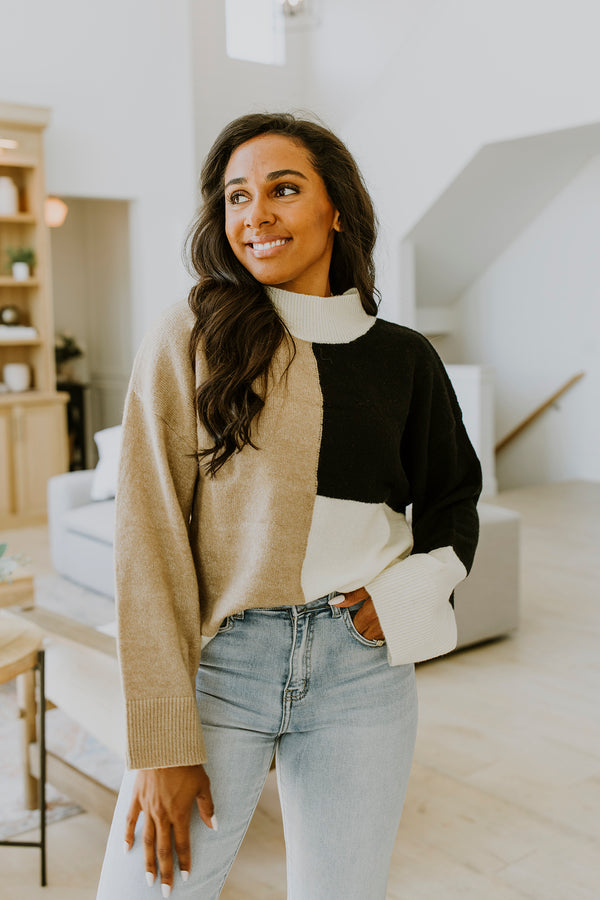 MOCK NECK COLORBLOCK SWEATER