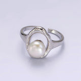 14K Gold Filled White Pearl Open Oblong Ring in Gold & Silver
