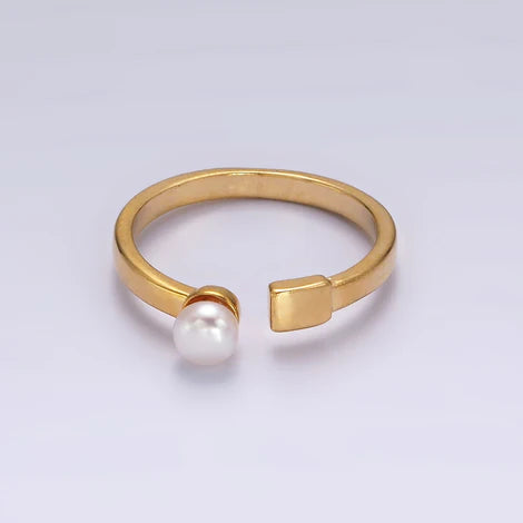 14K Gold Filled White Pearl Rectangular Open Claw Ring in Gold & Silver