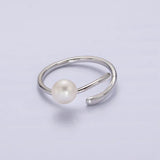 14K Gold Filled White Pearl Wrap Open Band Minimalist Ring in Silver & Gold