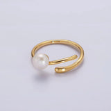 14K Gold Filled White Pearl Wrap Open Band Minimalist Ring in Silver & Gold