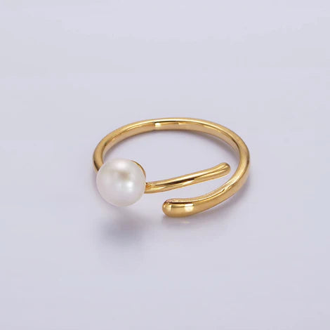 14K Gold Filled White Pearl Wrap Open Band Minimalist Ring in Silver & Gold