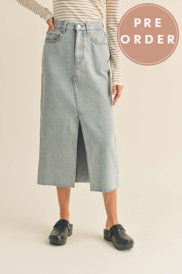 (PRE-ORDER 1-2 WEEKS) KYLA FRONT SLIT DENIM SKIRT