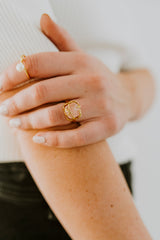 16K Gold Filled Rose Quartz, Labradorite Gemstone Molten Drip Ring