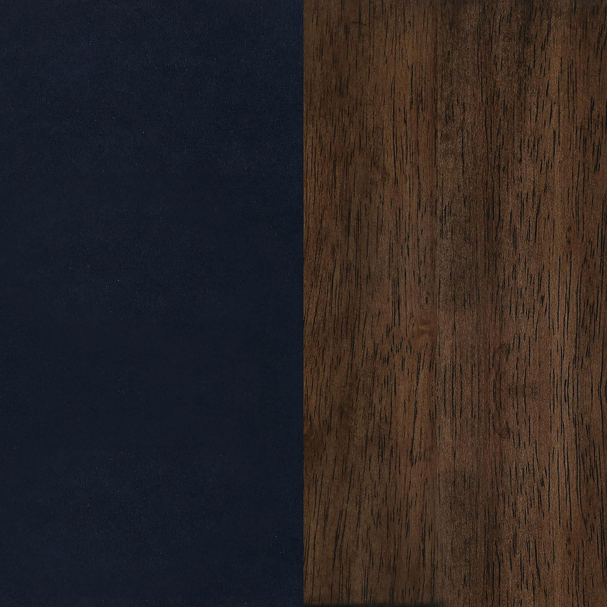 Dark Blue and Walnut Wooden Arms Accent Chair