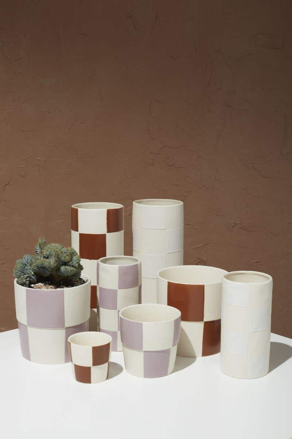 Terracotta CHECKERBOARD POT 6.75"X 6.75"