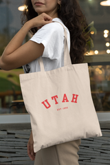 Utah Cotton Canvas Tote Bag in cherry red, Eco-Friendly Shopping Bag, Gift for Travelers, Reusable Grocery Bag