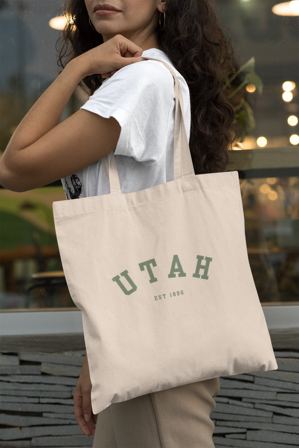 Utah Cotton Canvas Tote Bag in green , Eco-Friendly Shopping Bag, Gift for Travelers, Reusable Grocery Bag