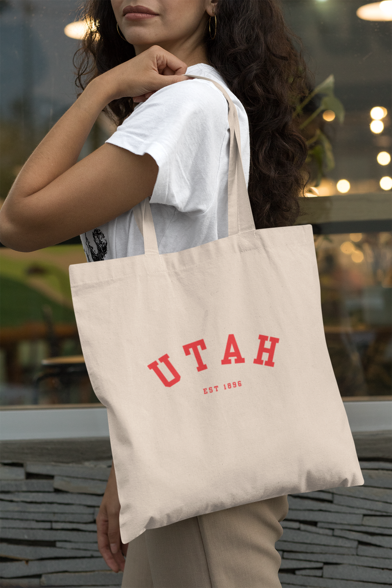Utah Cotton Canvas Tote Bag in cherry red, Eco-Friendly Shopping Bag, Gift for Travelers, Reusable Grocery Bag