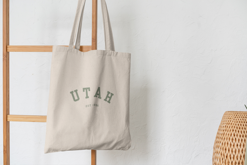 Utah Cotton Canvas Tote Bag in green , Eco-Friendly Shopping Bag, Gift for Travelers, Reusable Grocery Bag