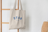 Utah Cotton Canvas Tote Bag in blue, Eco-Friendly Shopping Bag, Gift for Travelers, Reusable Grocery Bag