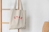 Utah Cotton Canvas Tote Bag in cherry red, Eco-Friendly Shopping Bag, Gift for Travelers, Reusable Grocery Bag
