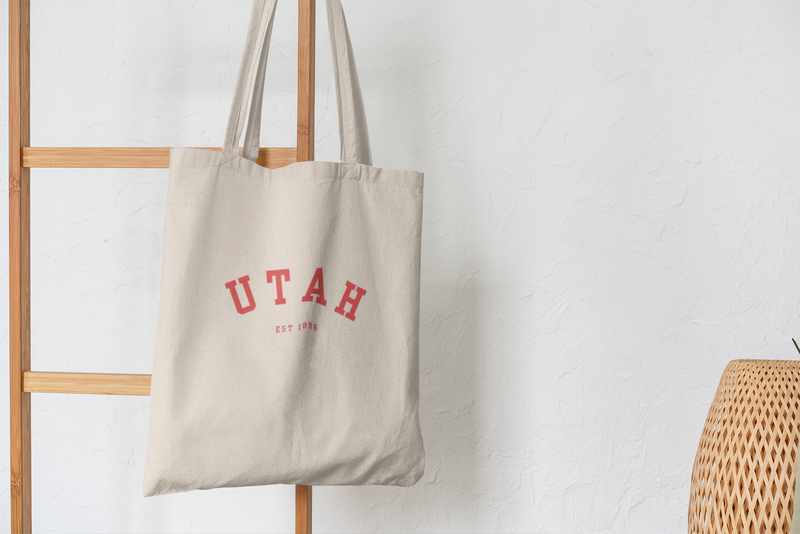 Utah Cotton Canvas Tote Bag in cherry red, Eco-Friendly Shopping Bag, Gift for Travelers, Reusable Grocery Bag