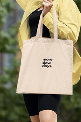 More Slow Days in Black Organic Canvas Tote Bag - Minimalist Eco-Friendly Tote for Everyday Use