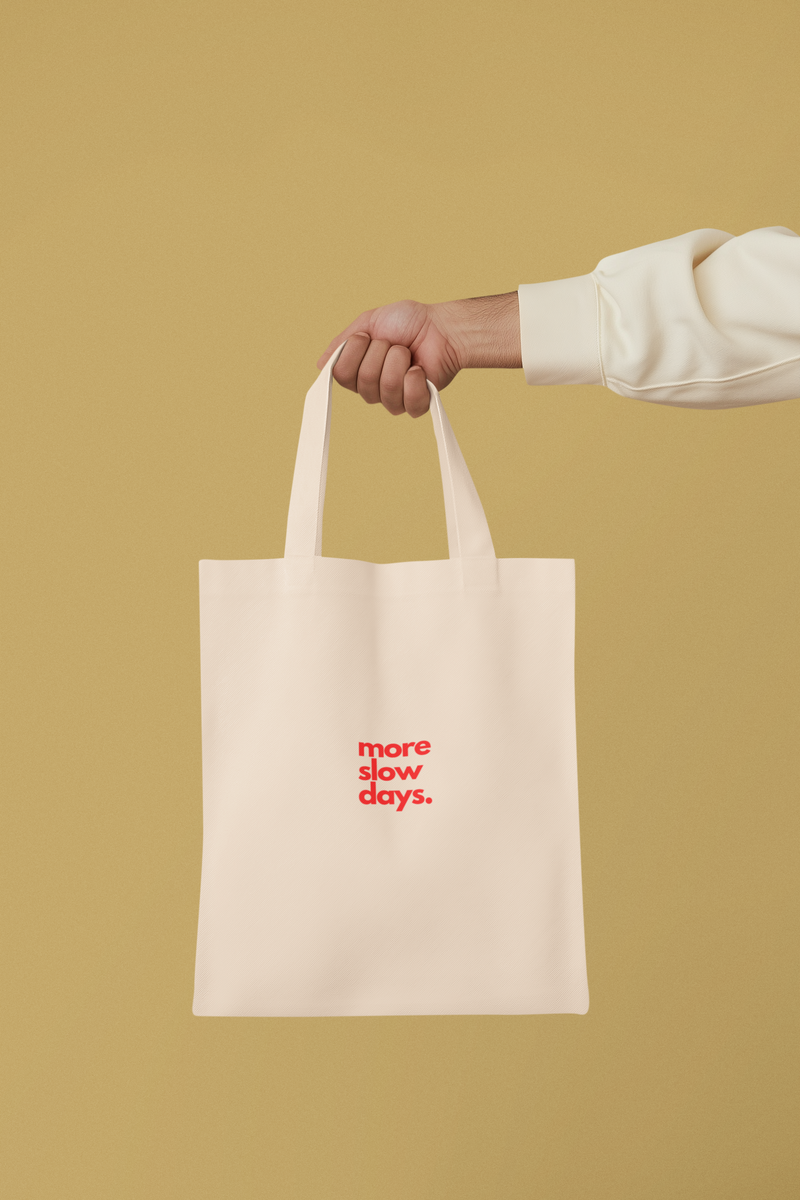 More Slow Days in Red Organic Canvas Tote Bag - Minimalist Eco-Friendly Tote for Everyday Use