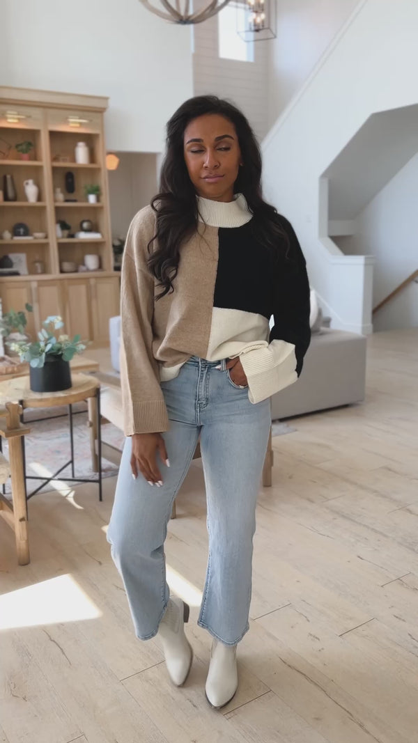MOCK NECK COLORBLOCK SWEATER
