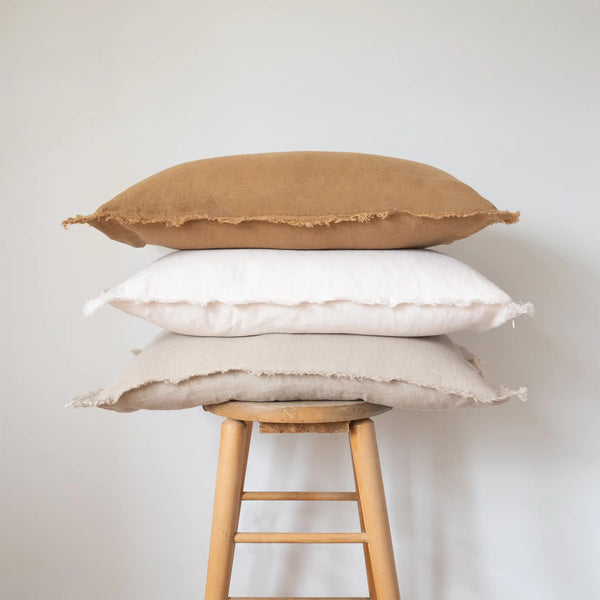 Lumbar Fringed Linen Pillow COVER - Natural