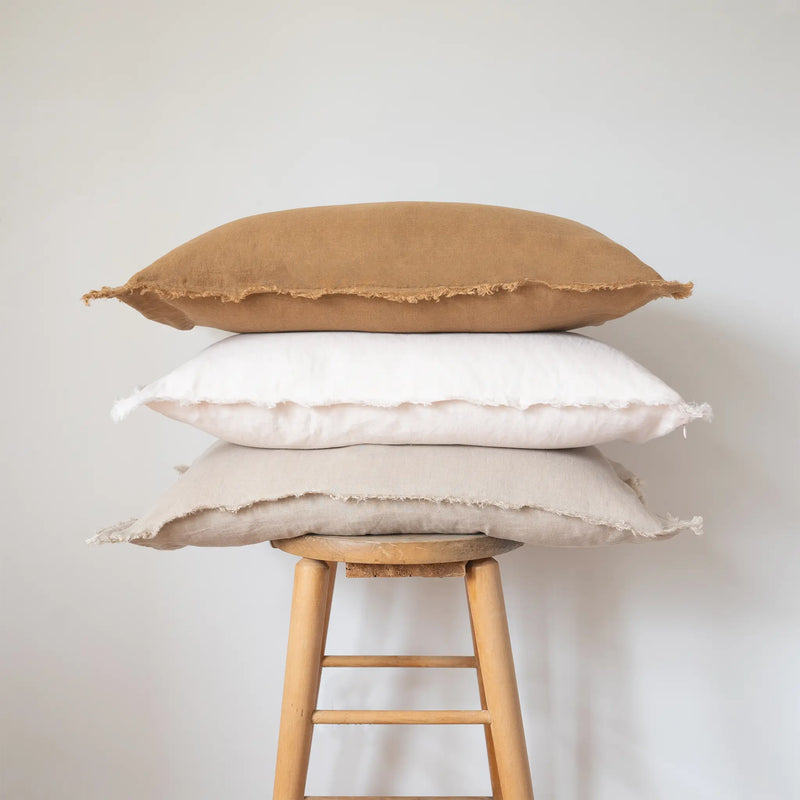 Lumbar Fringed Linen Pillow COVER - Natural