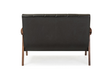 Nikko Mid-century Modern Scandinavian Style Black Faux Leather Wooden 2-Seater Loveseat