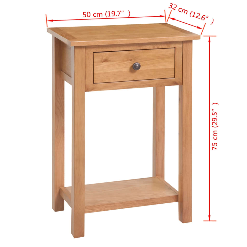 vidaXL Console Table Solid Oak Wood 19.7"x12.6"x29.5" Brown