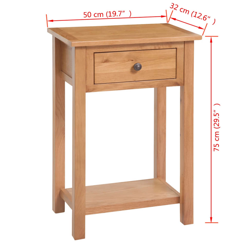 vidaXL Console Table Solid Oak Wood 19.7"x12.6"x29.5" Brown