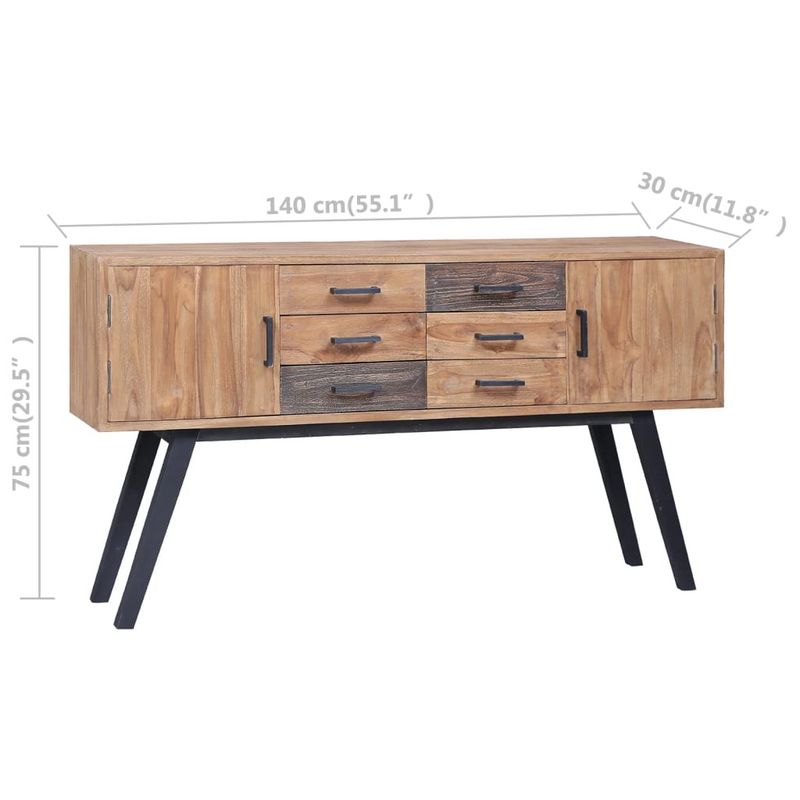 vidaXL Side Cabinet 55.1"x11.8"x29.5" Solid Teak