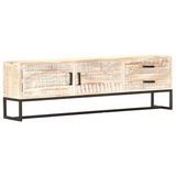 vidaXL TV Cabinet White 55.1"x11.8"x17.7" Solid Acacia Wood