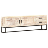 vidaXL TV Cabinet White 55.1"x11.8"x17.7" Solid Acacia Wood