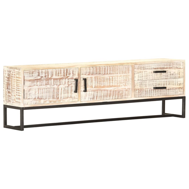 vidaXL TV Cabinet White 55.1"x11.8"x17.7" Solid Acacia Wood