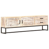 vidaXL TV Cabinet White 55.1"x11.8"x17.7" Solid Acacia Wood
