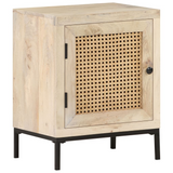 vidaXL Bedside Cabinet 15.7"x11.8"x19.7" Solid Mango Wood and Natural Cane