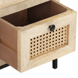 vidaXL Sideboard 23.6"x13.8"x27.6" Solid Mango Wood and Natural Cane