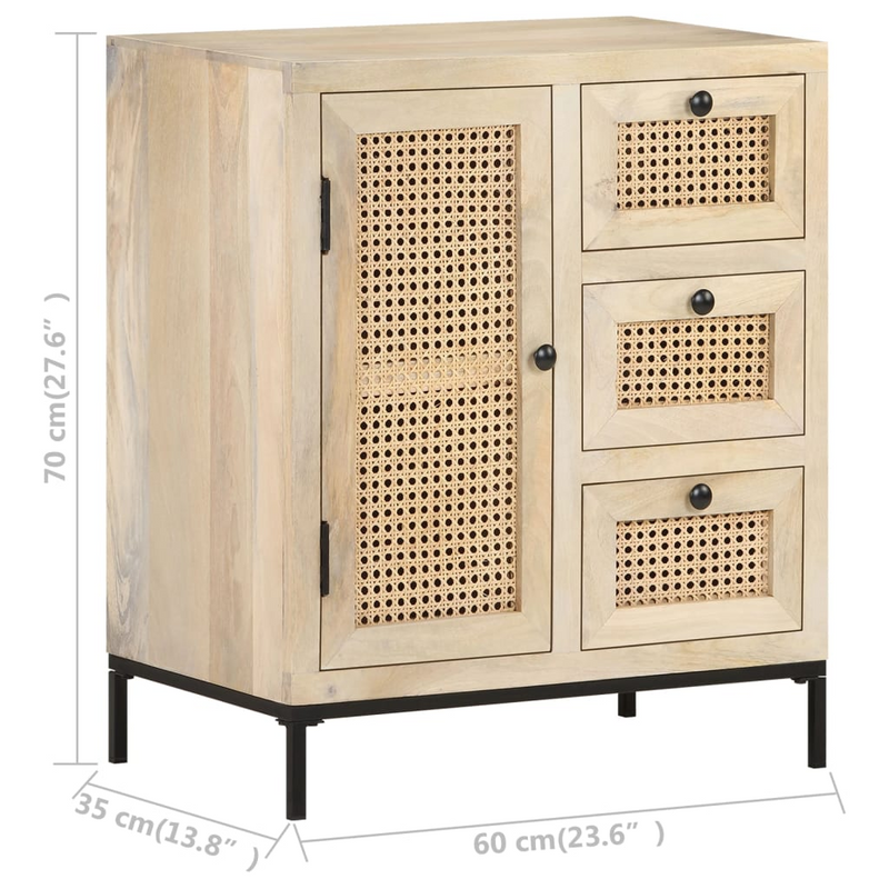 vidaXL Sideboard 23.6"x13.8"x27.6" Solid Mango Wood and Natural Cane