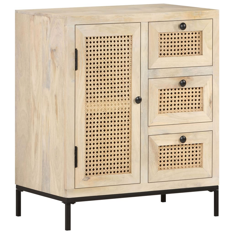vidaXL Sideboard 23.6"x13.8"x27.6" Solid Mango Wood and Natural Cane