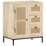 vidaXL Sideboard 23.6"x13.8"x27.6" Solid Mango Wood and Natural Cane
