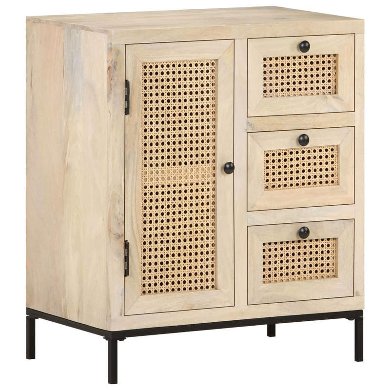 vidaXL Sideboard 23.6"x13.8"x27.6" Solid Mango Wood and Natural Cane