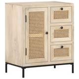 vidaXL Sideboard 23.6"x13.8"x27.6" Solid Mango Wood and Natural Cane