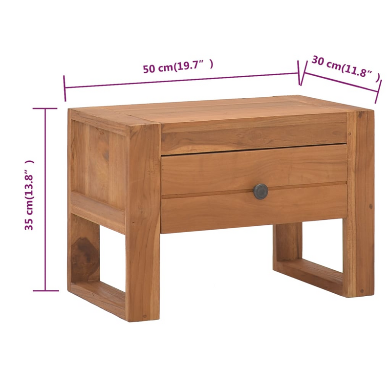 vidaXL Bedside Cabinet 19.7"x11.8"x13.8" Solid Teak Wood