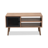 Baxton Studio Yuna Mid-Century Modern Transitional Natural Brown Finished Wood and Black Metal 1-Door Coffee Table