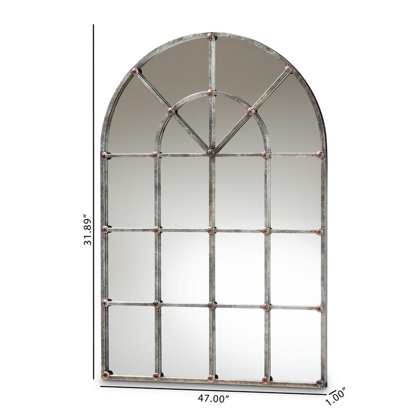 Newman Vintage Farmhouse Antique Silver Finished Arched Window Accent Wall Mirror