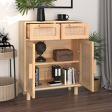 vidaXL Sideboard Brown 23.6"x11.8"x29.5" Solid Wood Pine and Natural Rattan